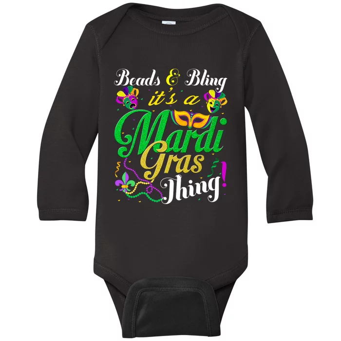 Beads And Bling ItS A Mardi Gras Thing Carnival Costume Baby Long Sleeve Bodysuit