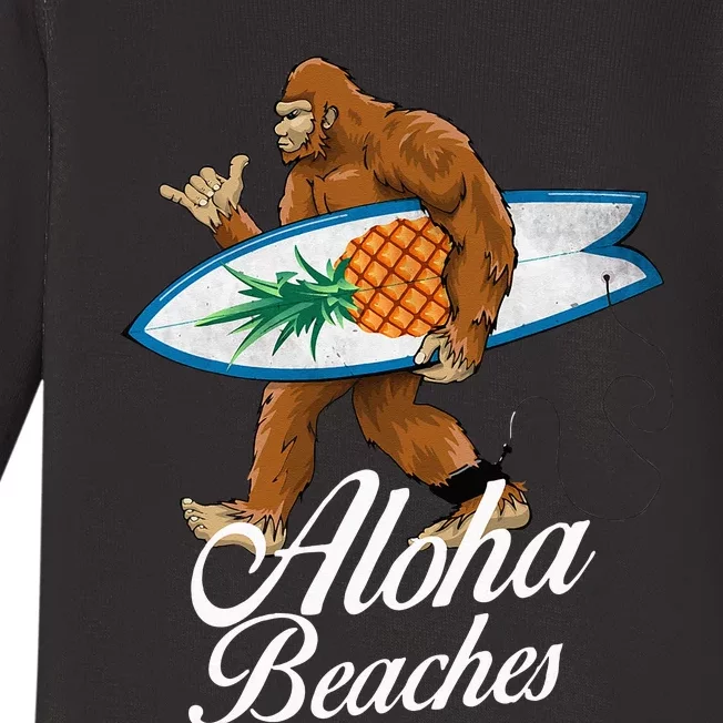 Bigfoot Aloha Beaches Hawaiian Pineapple Surf Vacation Baby Long Sleeve Bodysuit