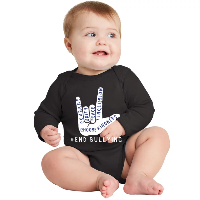 Blue Anti Bullying Love Sign Language Bully Prevention Baby Long Sleeve Bodysuit