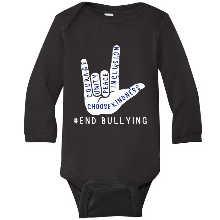 Blue Anti Bullying Love Sign Language Bully Prevention Baby Long Sleeve Bodysuit