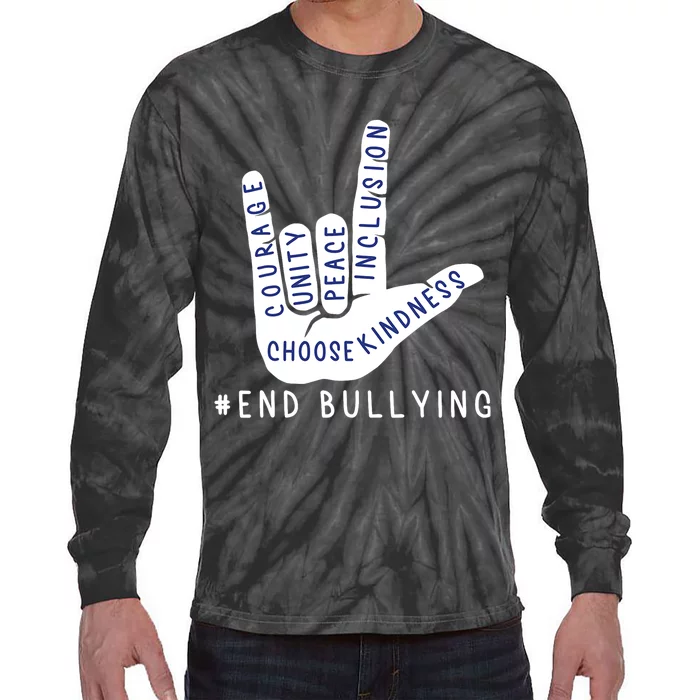 Blue Anti Bullying Love Sign Language Bully Prevention Tie-Dye Long Sleeve Shirt