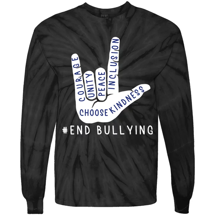 Blue Anti Bullying Love Sign Language Bully Prevention Tie-Dye Long Sleeve Shirt