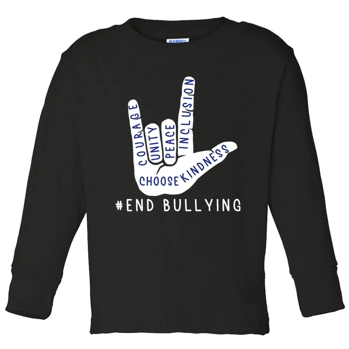 Blue Anti Bullying Love Sign Language Bully Prevention Toddler Long Sleeve Shirt