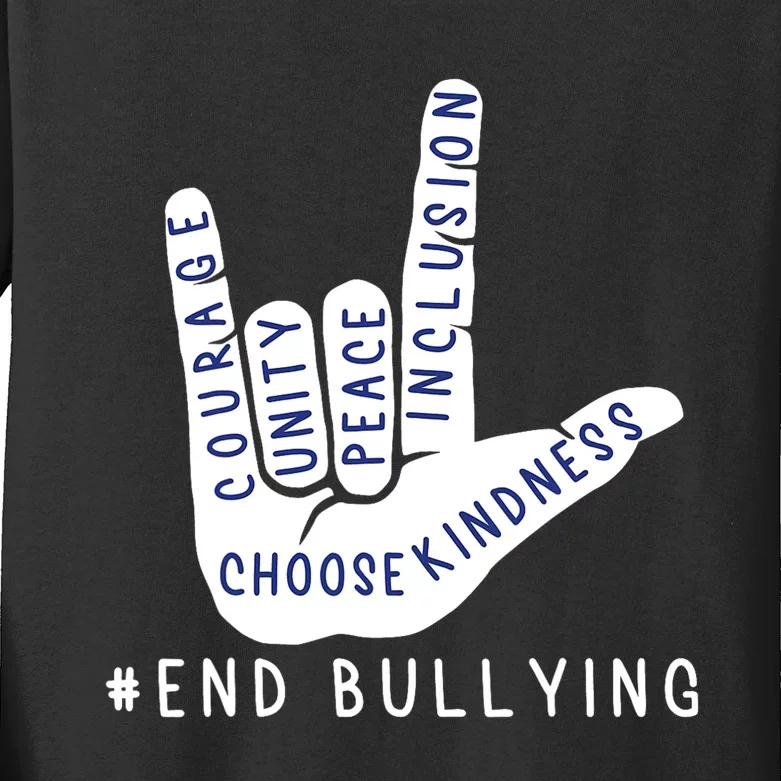 Blue Anti Bullying Love Sign Language Bully Prevention Kids Long Sleeve Shirt