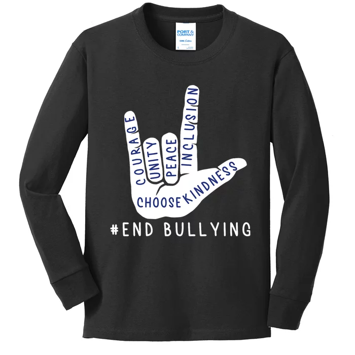 Blue Anti Bullying Love Sign Language Bully Prevention Kids Long Sleeve Shirt