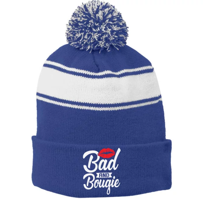 Bad And Bougie Melanin Poppin Black History Month Gift Stripe Pom Pom Beanie