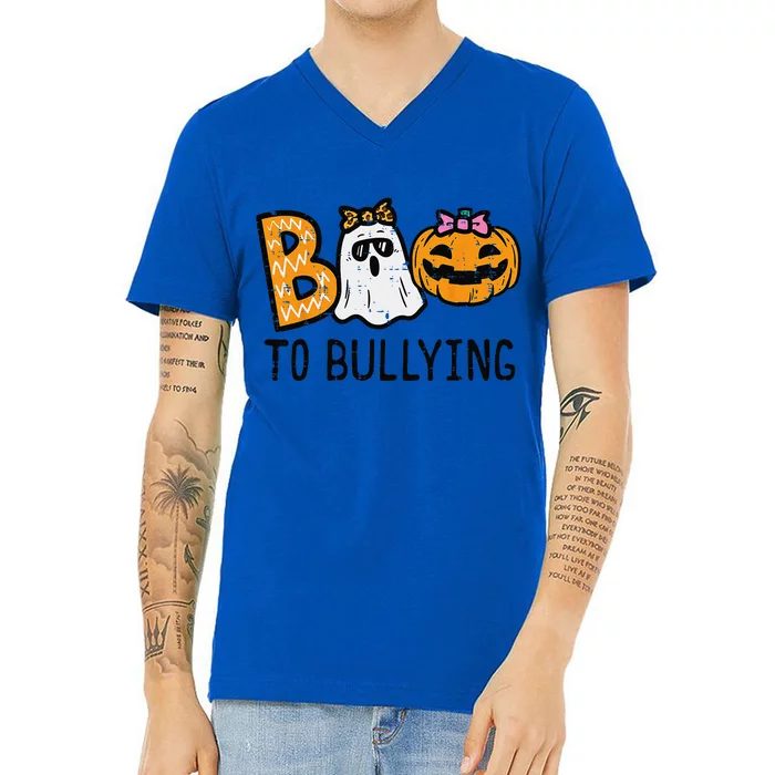 Boo Anti Bullying Funny Halloween Orange Unity Day V-Neck T-Shirt