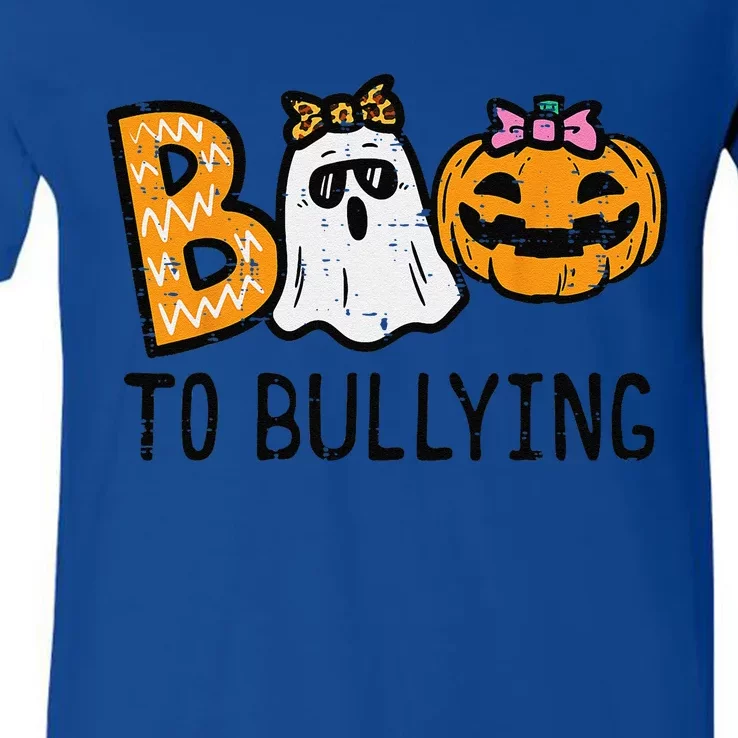 Boo Anti Bullying Funny Halloween Orange Unity Day V-Neck T-Shirt