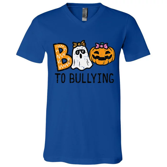 Boo Anti Bullying Funny Halloween Orange Unity Day V-Neck T-Shirt