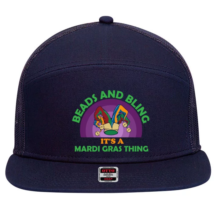 Beads And Bling It's A Mardi Gras Thing 7 Panel Mesh Trucker Snapback Hat