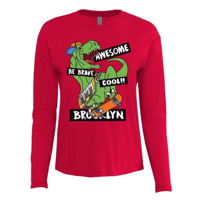 Be Awesome Be Cool Be Brave T Rex Brooklyn Skater Womens Cotton Relaxed Long Sleeve T-Shirt