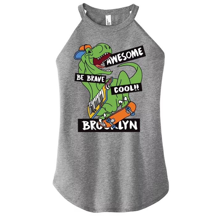 Be Awesome Be Cool Be Brave T Rex Brooklyn Skater Women’s Perfect Tri Rocker Tank