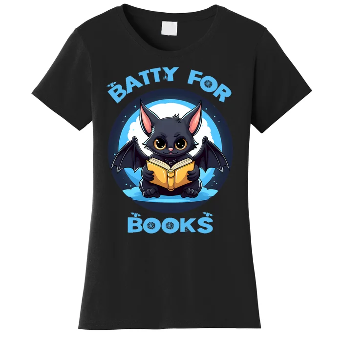 Batty About Books Lover Teacher Librarian Bookish Halloween Women's T-Shirt