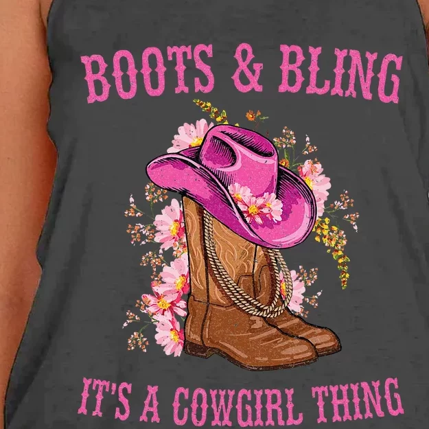 Boots And Bling Its A Cowgirl Thing Cute Love Country Life Women's Knotted Racerback Tank