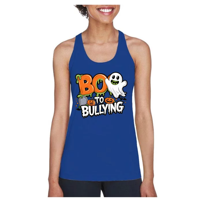 Boo Anti Bullying Funny Halloween Orange Unity Day Women's Racerback Tank