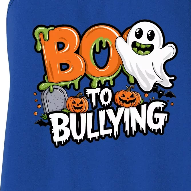 Boo Anti Bullying Funny Halloween Orange Unity Day Women's Racerback Tank