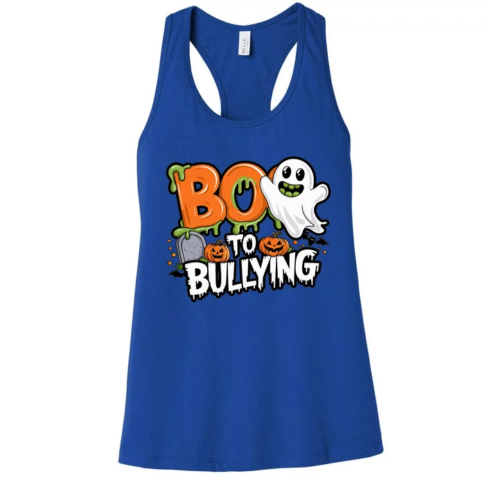 Boo Anti Bullying Funny Halloween Orange Unity Day Women's Racerback Tank