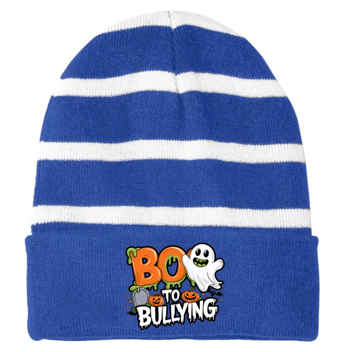 Boo Anti Bullying Funny Halloween Orange Unity Day Striped Beanie with Solid Band