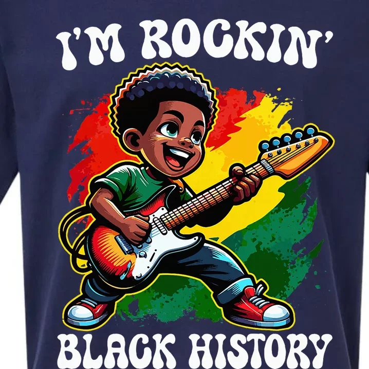 Black Afro Boy I'm Rockin' Black History Month Guitarist Sueded Cloud Jersey T-Shirt