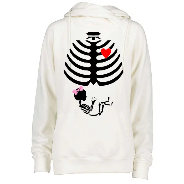 Baby Girl Skeleton Pregnancy Love Halloween Womens Funnel Neck Pullover Hood