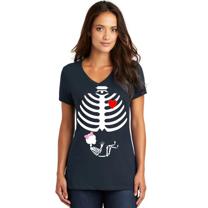 Baby Girl Skeleton Pregnancy Love Halloween Women's V-Neck T-Shirt