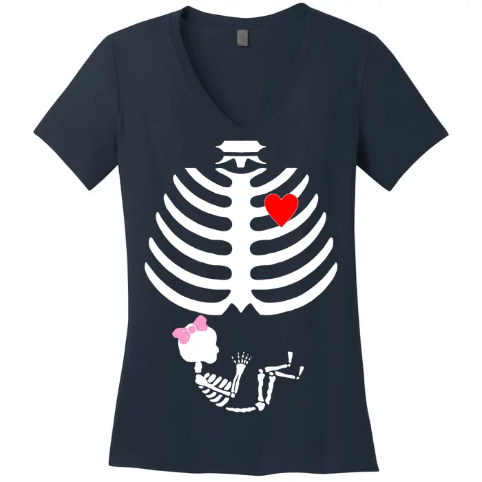 Baby Girl Skeleton Pregnancy Love Halloween Women's V-Neck T-Shirt