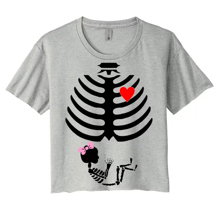 Baby Girl Skeleton Pregnancy Love Halloween Women's Crop Top Tee