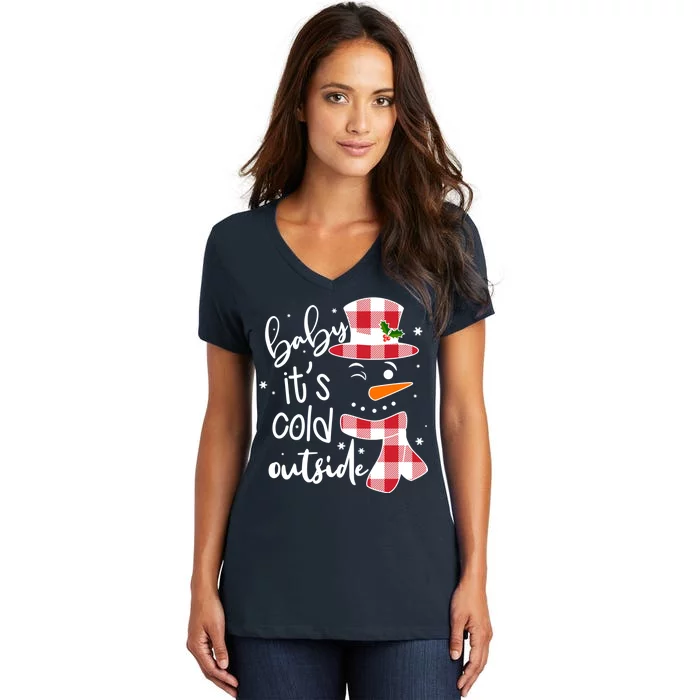 Baby It's Cold Outside Snowman Women's V-Neck T-Shirt