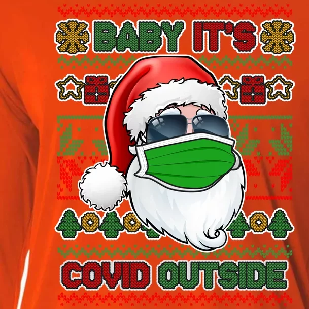 Baby It's Covid Outside Santa Ugly Christmas Sweater Cooling Performance Long Sleeve Crew