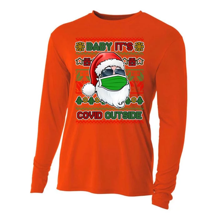 Baby It's Covid Outside Santa Ugly Christmas Sweater Cooling Performance Long Sleeve Crew