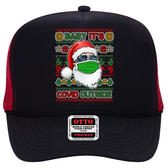 Baby It's Covid Outside Santa Ugly Christmas Sweater High Crown Mesh Trucker Hat