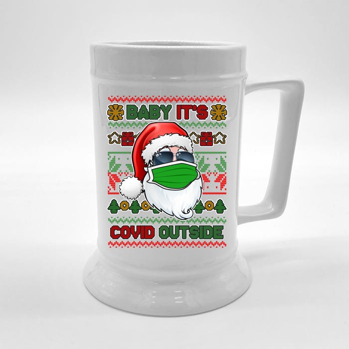 Baby It's Covid Outside Santa Ugly Christmas Sweater Front & Back Beer Stein