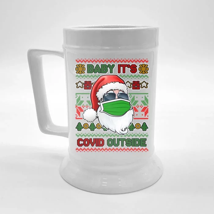 Baby It's Covid Outside Santa Ugly Christmas Sweater Front & Back Beer Stein