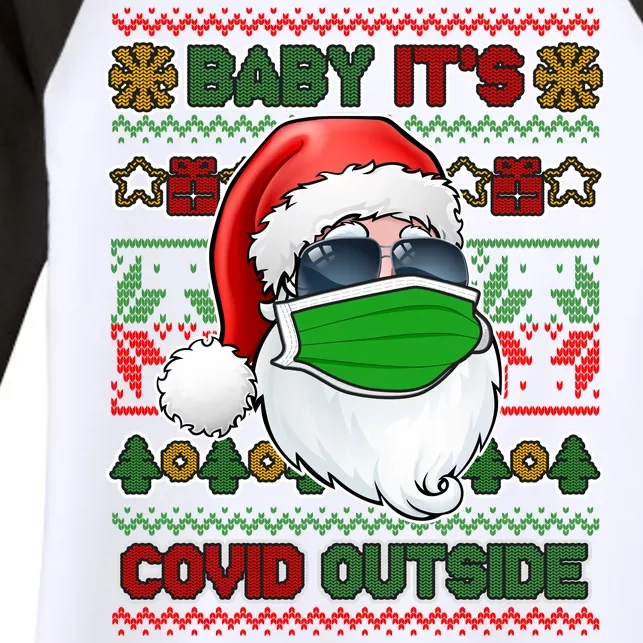 Baby It's Covid Outside Santa Ugly Christmas Sweater Women's Tri-Blend 3/4-Sleeve Raglan Shirt