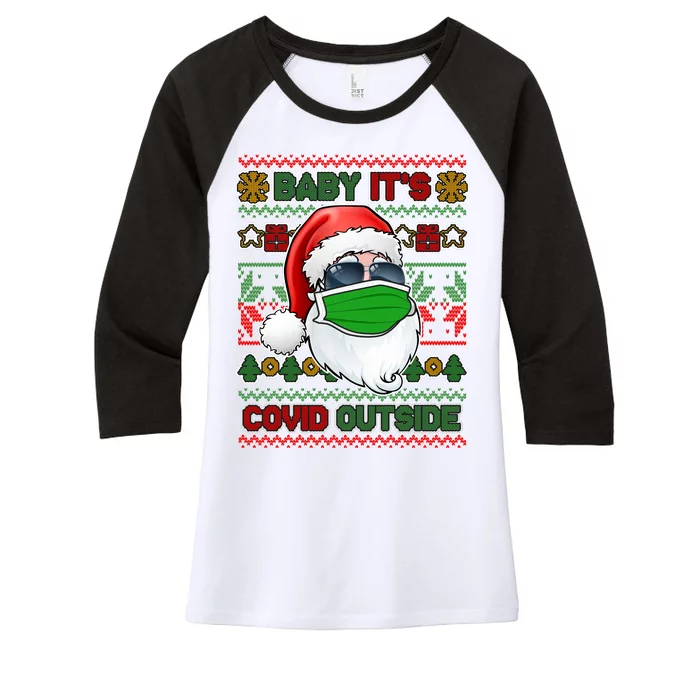 Baby It's Covid Outside Santa Ugly Christmas Sweater Women's Tri-Blend 3/4-Sleeve Raglan Shirt