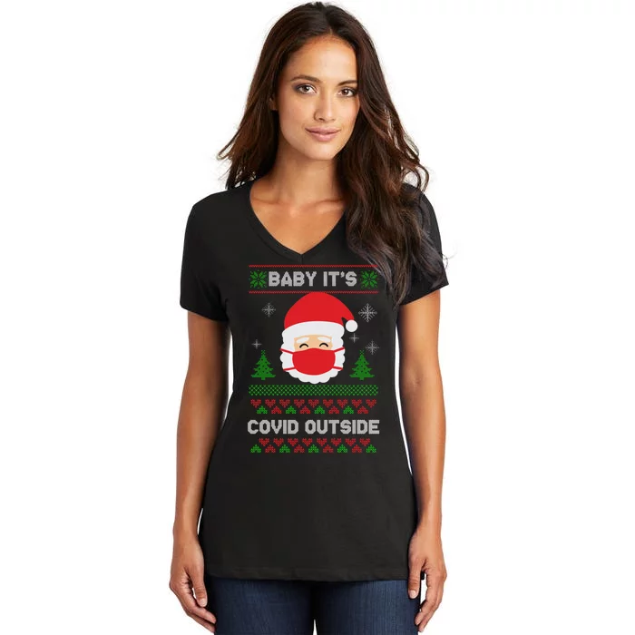 Baby It's COVID Outside Ugly Christmas Sweater Women's V-Neck T-Shirt