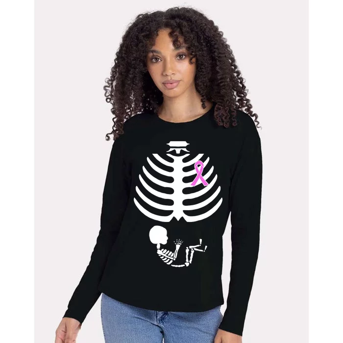 Baby Skeleton Breast Cancer Ribbon Womens Cotton Relaxed Long Sleeve T-Shirt