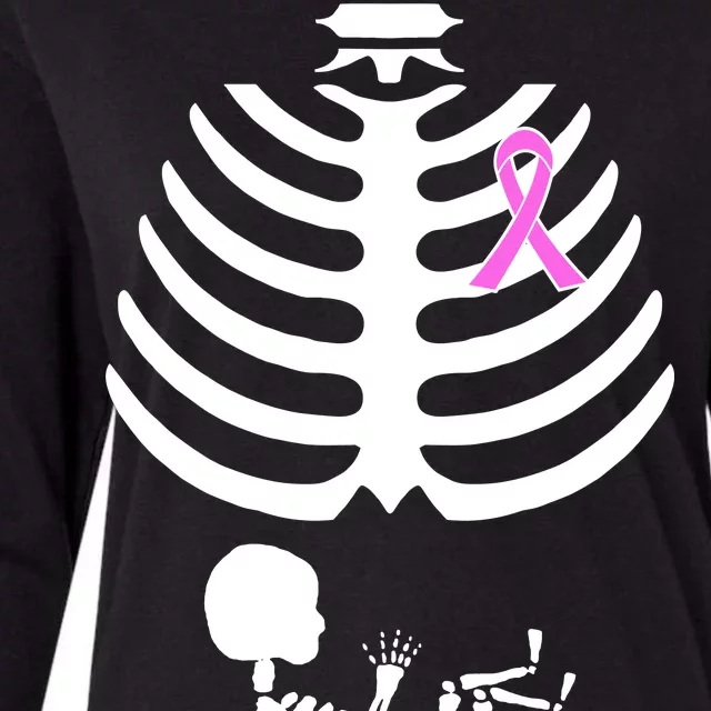 Baby Skeleton Breast Cancer Ribbon Womens Cotton Relaxed Long Sleeve T-Shirt