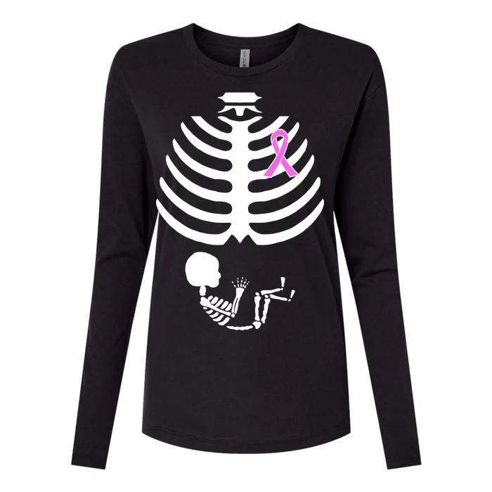 Baby Skeleton Breast Cancer Ribbon Womens Cotton Relaxed Long Sleeve T-Shirt