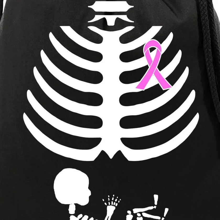 Baby Skeleton Breast Cancer Ribbon Drawstring Bag