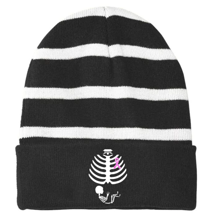 Baby Skeleton Breast Cancer Ribbon Striped Beanie with Solid Band