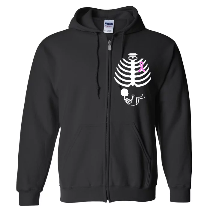 Baby Skeleton Breast Cancer Ribbon Full Zip Hoodie