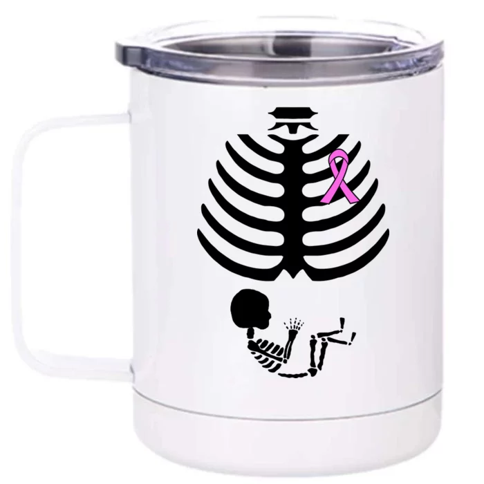 Baby Skeleton Breast Cancer Ribbon Front & Back 12oz Stainless Steel Tumbler Cup