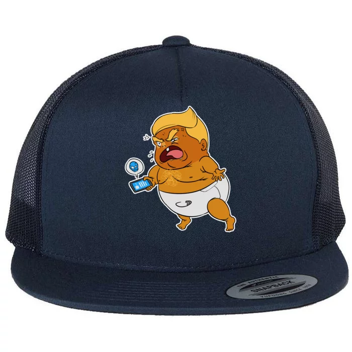 Baby Trump Crying Tweet Flat Bill Trucker Hat