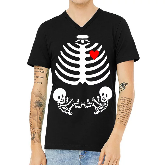 Baby Twins Skeleton Halloween Costume V-Neck T-Shirt