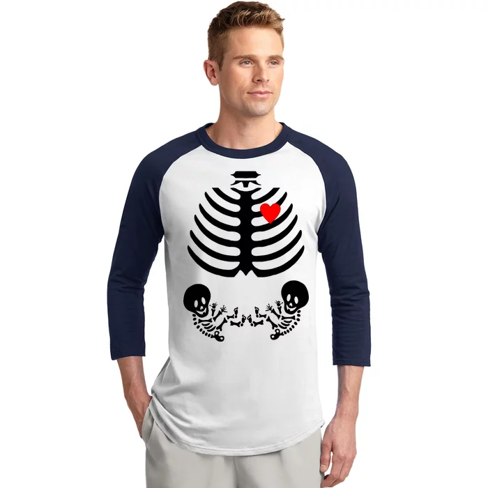 Baby Twins Skeleton Halloween Costume Baseball Sleeve Shirt