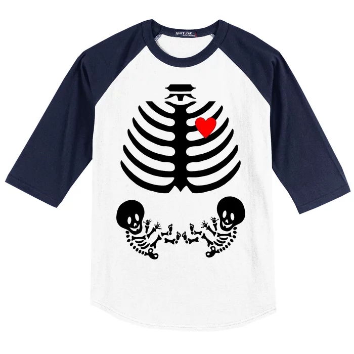 Baby Twins Skeleton Halloween Costume Baseball Sleeve Shirt