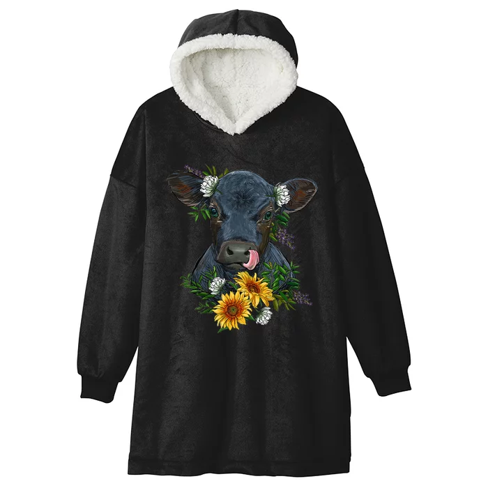 Black Angus Calf Cow Farm Animals Farmer Cow Farming Hooded Wearable Blanket