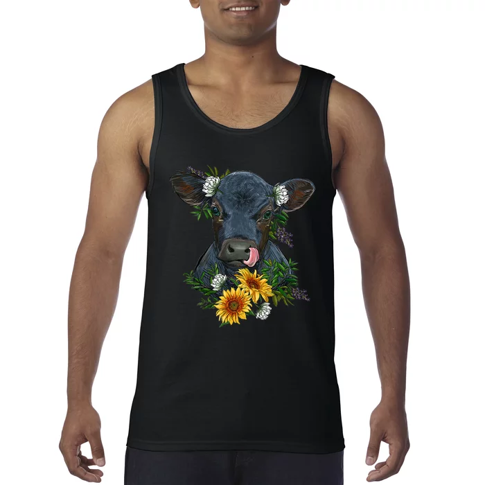 Black Angus Calf Cow Farm Animals Farmer Cow Farming Tank Top