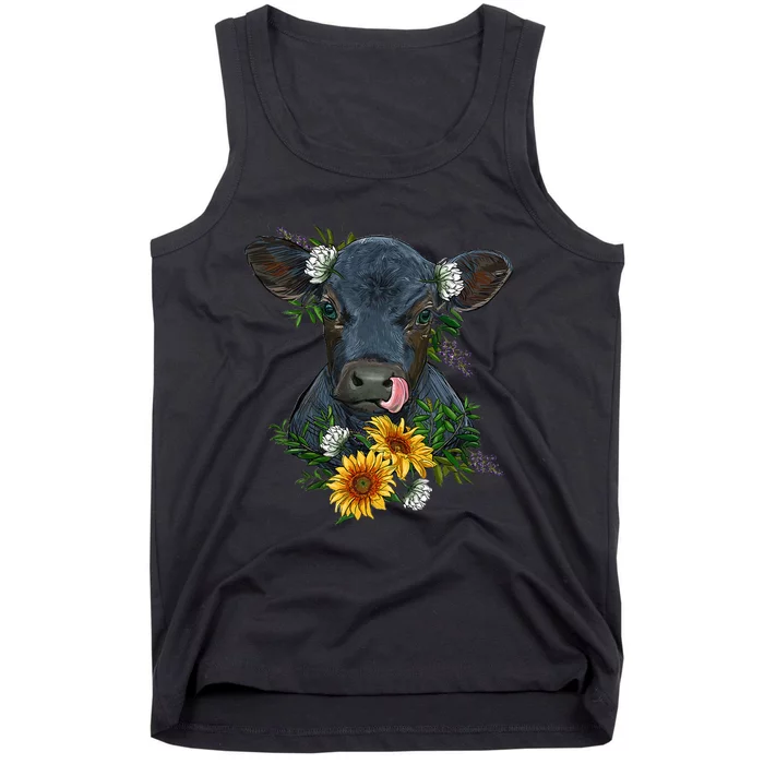 Black Angus Calf Cow Farm Animals Farmer Cow Farming Tank Top